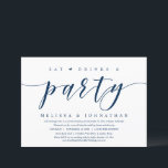 Eet, drink en feest, huwelijksvluchtdineruitnodigi kaart<br><div class="desc">Moderne script klassiek Navy-blauw thema,  uitnodigingskaart voor huwelijksvlucht (Eet,  drink en feest). Het is perfect voor uw informele huwelijksvluchtviering aan het meer.</div>