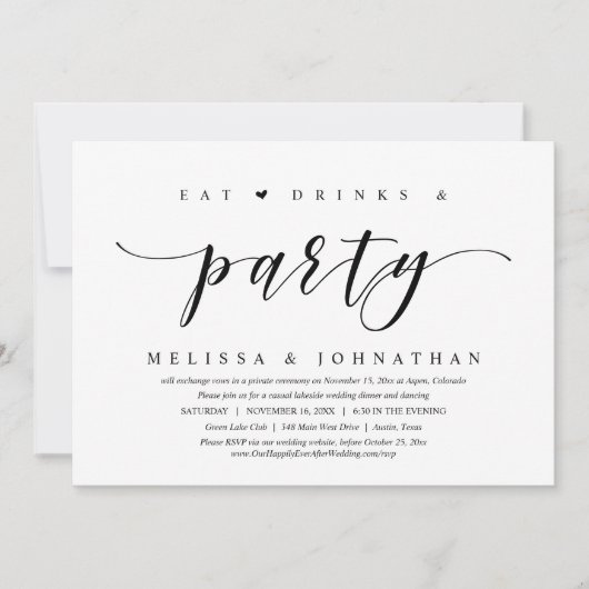 Eet, Drink en Feest, Trouw Elopement Kaart (Voorkant)