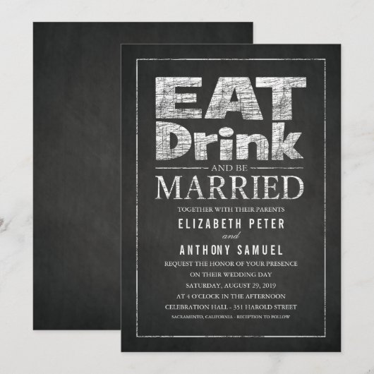 Eet Drink en ga trouwen Kaart (Voorkant / Achterkant)