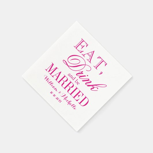 Eet drink en ga trouwen met neon roze bruidsservet servet (Hoek)