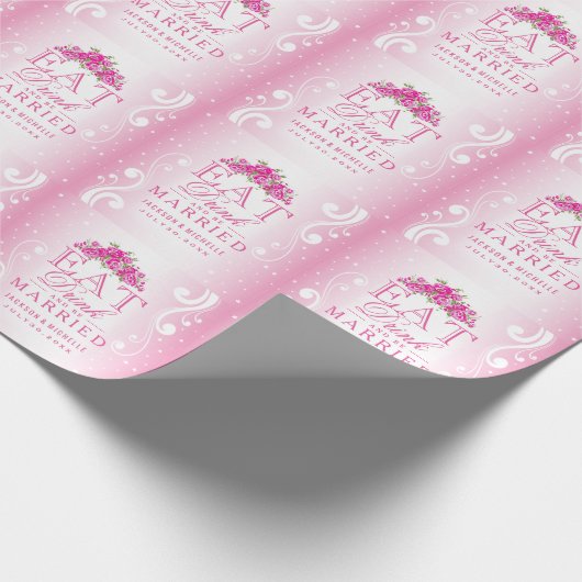 Eet Drink en ga trouwen | Roze bruiloft Cadeaupapier (Hoek)