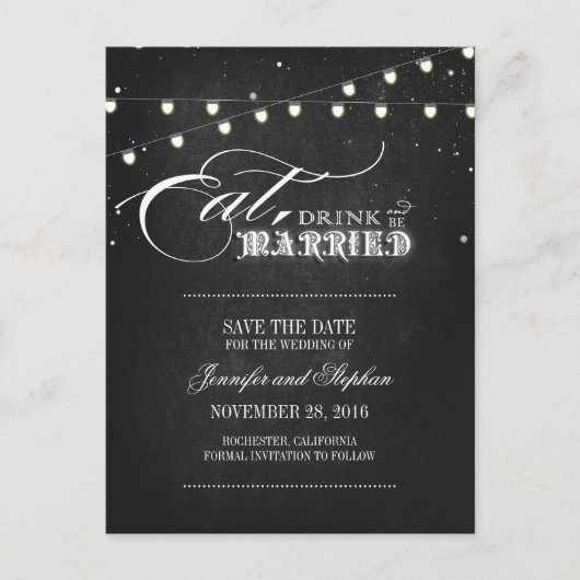 Eet drink en ga trouwen SAVE THE DATE briefkaarten (Voorkant)