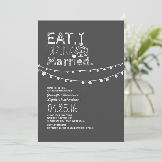 Eet Drink en ga trouwen tijdens het repetitiediner Kaart (Staand voorkant)