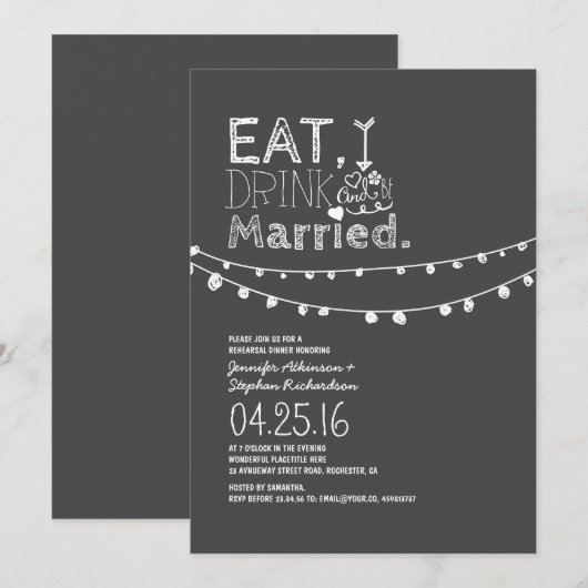 Eet Drink en ga trouwen tijdens het repetitiediner Kaart (Voorkant / Achterkant)