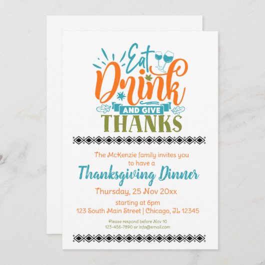 Eet drink en geef bedankt kaart (Voorkant / Achterkant)