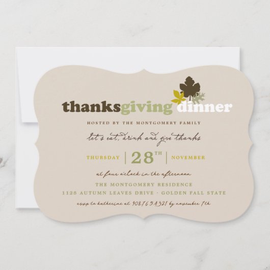 Eet Drink en geef Bedankt laat Thanksgiving eten Kaart (Voorkant)