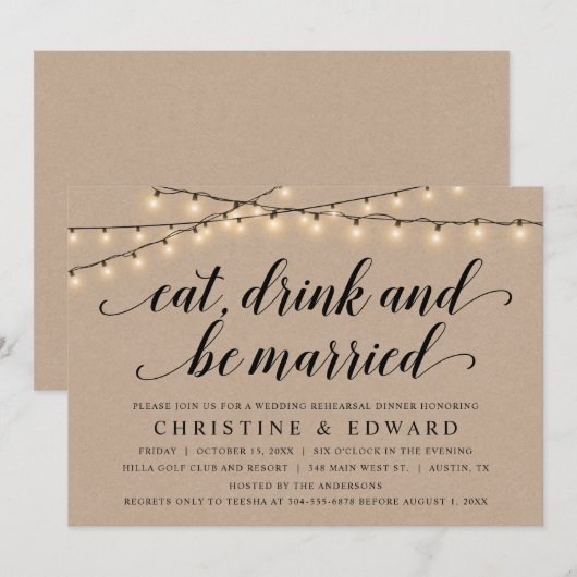 Eet, Drink en gehuwd, bruiloft, Kraft Kaart (Voorkant / Achterkant)