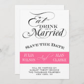 Eet, Drink en gehuwd Sla de datum roze op Save The Date (Voorkant / Achterkant)