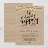 Eet, Drink en Gelukkig Ever Na, Huwelijksdiner Kaart (Voorkant / Achterkant)