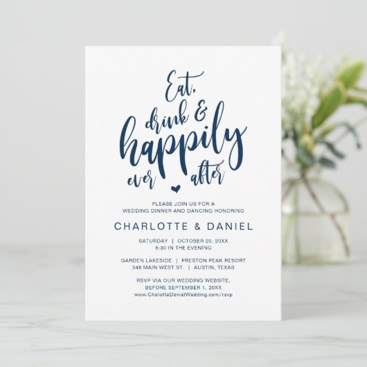 Eet, Drink en Gelukkig Ever Na, Huwelijksdiner Kaart (Staand voorkant)
