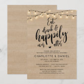 Eet, Drink en Gelukkig Ever Na, Huwelijksdiner Kaart (Voorkant / Achterkant)