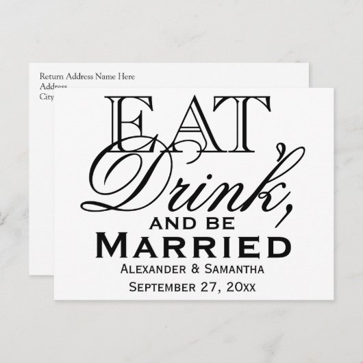 Eet, Drink en Getrouwd Aangepaste Trouwdag Uitnodiging Briefkaart (Voorkant / Achterkant)