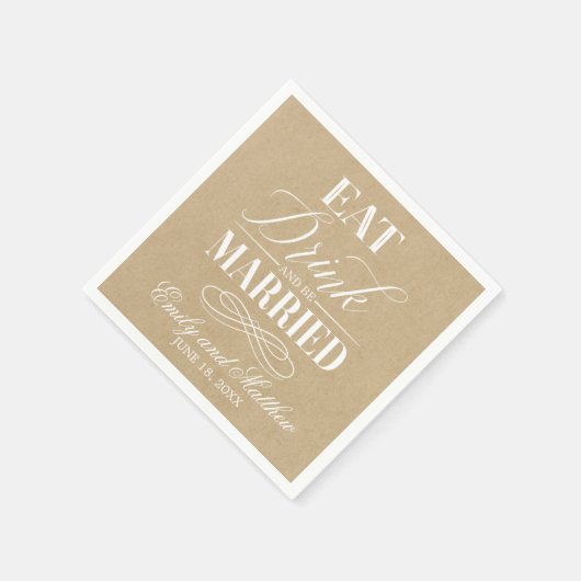 Eet Drink en getrouwd kraftpapier | Bruiloft Servetten (Hoek)