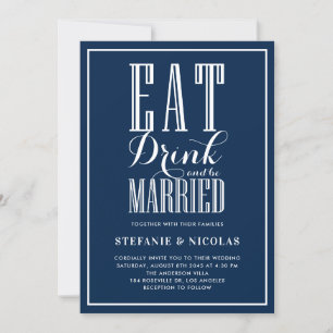 Eet, Drink en getrouwd marineblauw bruiloft Kaart