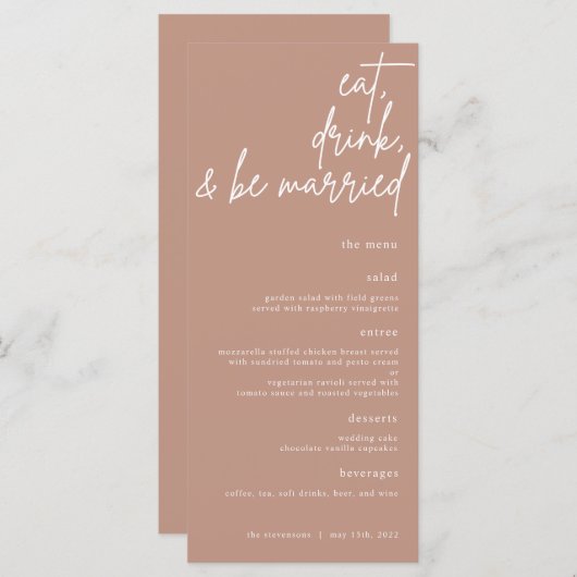 Eet, Drink, En Getrouwd Script Bruiloftsmenu Menu (Voorkant / Achterkant)