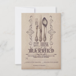  EET DRINK EN GETROUWD Trouwen RSVP-kaart RSVP Kaartje