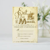 eet drink en getrouwd vintage bruiloft rsvp (Staand voorkant)
