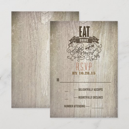Eet drink en getrouwd zijn bruiloft RSVP kaarten Kaartje (Voorkant / Achterkant)