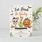 Eet, drink en griezelig Halloween-feest Kaart (Staand voorkant)