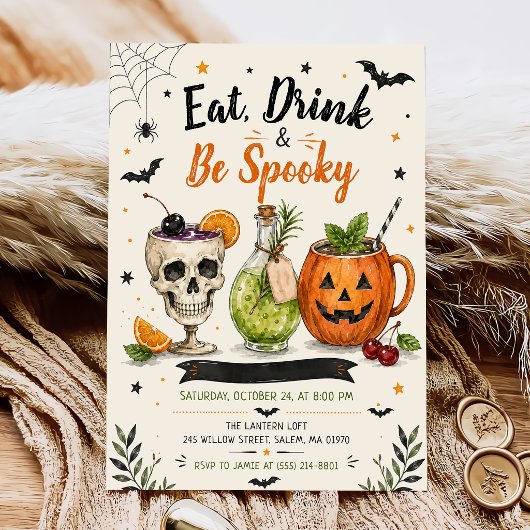 Eet, drink en griezelig Halloween-feest Kaart