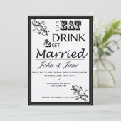 Eet, Drink en haal huwelijksuitnodiging Kaart (Staand voorkant)