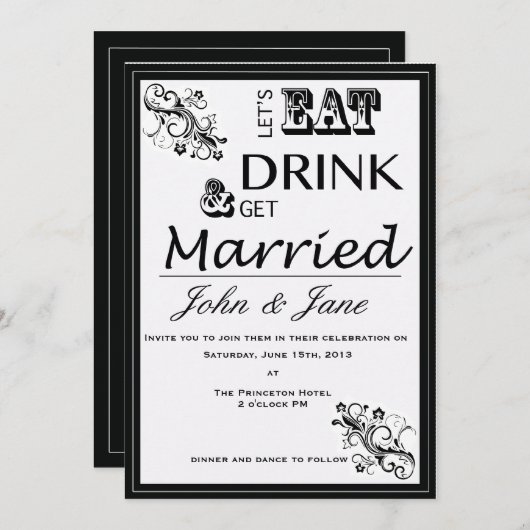 Eet, Drink en haal huwelijksuitnodiging Kaart (Voorkant / Achterkant)
