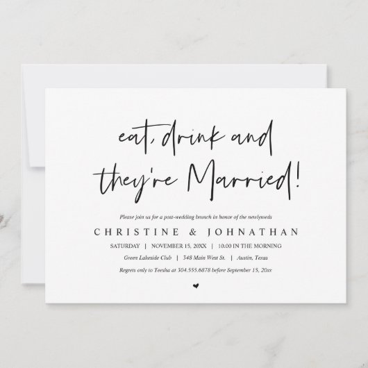 Eet, drink en herstel, na de bruiloft brunch invit kaart (Voorkant)