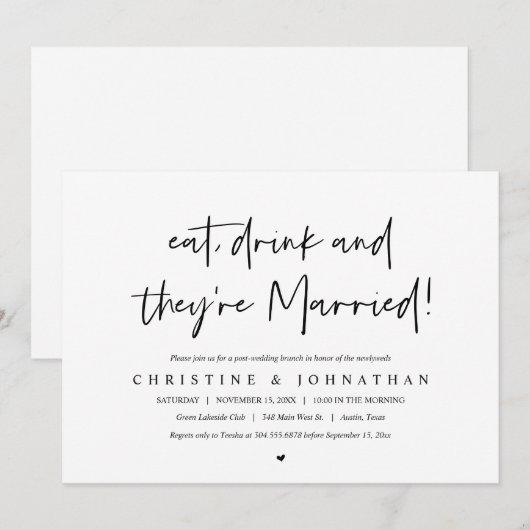 Eet, drink en herstel, na de bruiloft brunch invit kaart (Voorkant / Achterkant)