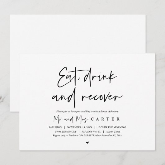 Eet, drink en herstel, na de bruiloft brunch invit kaart (Voorkant / Achterkant)
