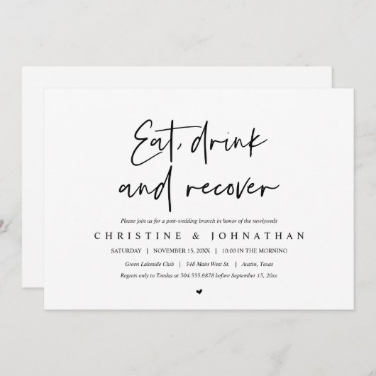 Eet, drink en herstel na de bruiloft kaart (Voorkant / Achterkant)