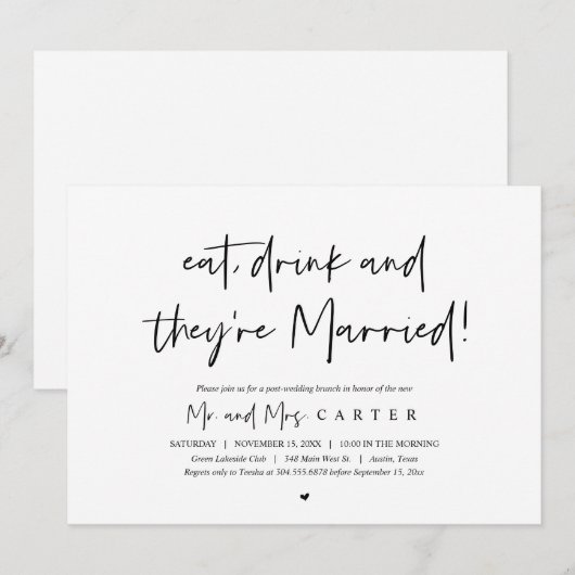Eet, drink en herstel na de bruiloft kaart (Voorkant / Achterkant)