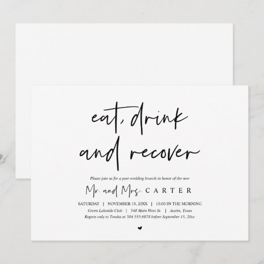 Eet, drink en herstel na de bruiloft kaart (Voorkant / Achterkant)