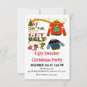 Eet Drink en krijg lelijke kerstfeestuitnodiging Kaart (Voorkant)