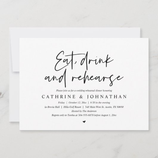 Eet, Drink en repetitie, bruiloft Kaart (Voorkant)