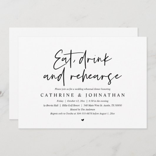 Eet, Drink en repetitie, bruiloft Kaart (Voorkant / Achterkant)