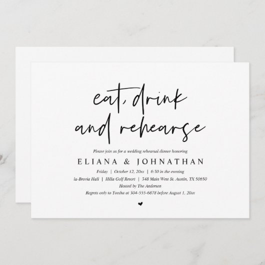 Eet, Drink en repetitie, bruiloft Kaart (Voorkant / Achterkant)