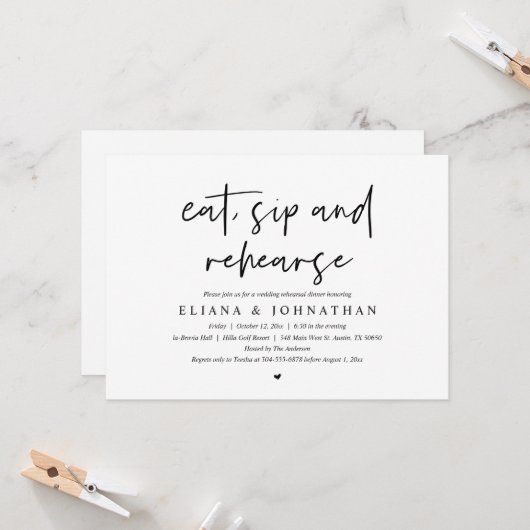 Eet, Drink en repetitie, bruiloft Kaart (Voorkant / Achterkant in situ)