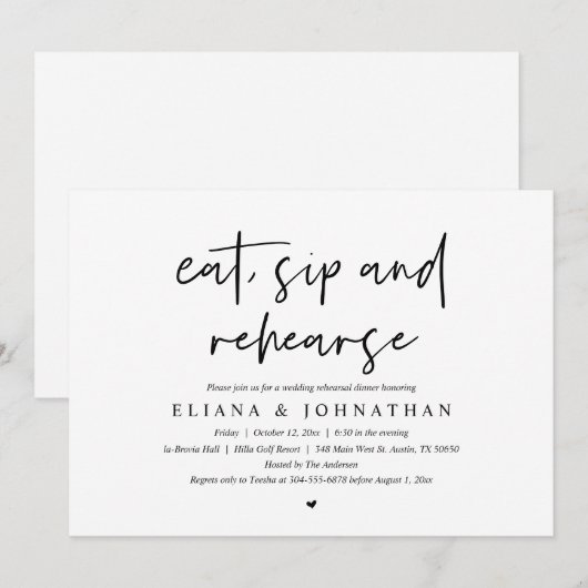 Eet, Drink en repetitie, bruiloft Kaart (Voorkant / Achterkant)