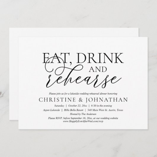 Eet-, Drink- en repetities, bruiloft-repetitie Kaart (Voorkant / Achterkant)