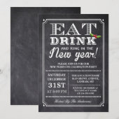 Eet Drink en Ring in de Nieuwe Jaren Eve Partij Kaart (Voorkant / Achterkant)