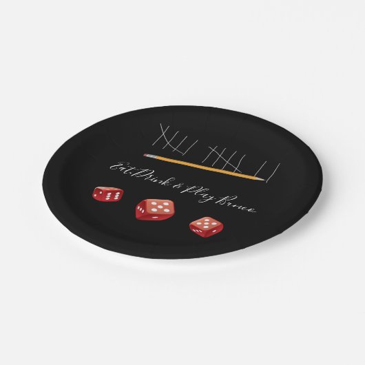 Eet, Drink en speel Bunco Red Black Papieren Bordje (Gekanteld)