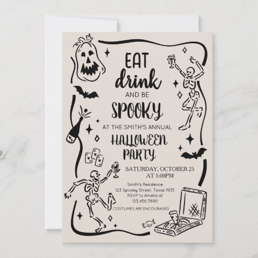 Eet Drink en Spooky Adult Halloween Party Kaart (Voorkant)