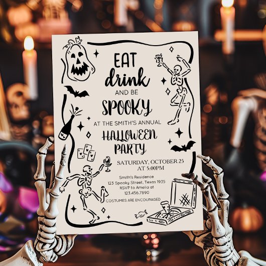 Eet Drink en Spooky Adult Halloween Party Kaart