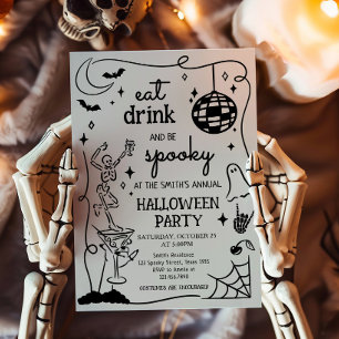 Eet Drink en Spooky Cocktail Halloween Party Kaart
