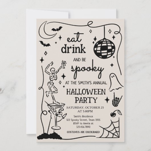 Eet Drink en Spooky Cocktail Halloween Party Kaart (Voorkant)