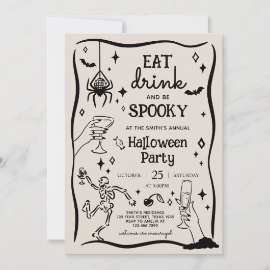 Eet Drink en Spooky Halloween Party Kaart (Voorkant)