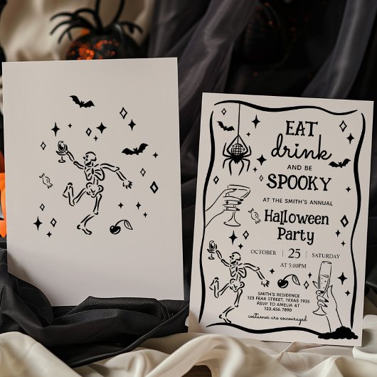 Eet Drink en Spooky Halloween Party Kaart