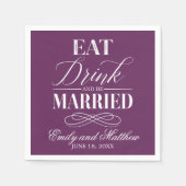 Eet Drink en trouw Paarse | Bruiloft Servet (Voorkant)