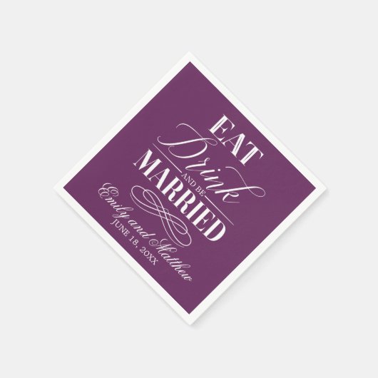 Eet Drink en trouw Paarse | Bruiloft Servet (Hoek)