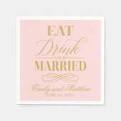 Eet Drink en trouw roze en goud | Bruiloft Servet (Voorkant)